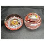 2 Millefiori & Colorful Swirl Glass Paperweights
