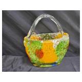Hand Blown Art Glass Colorful Purse Vase