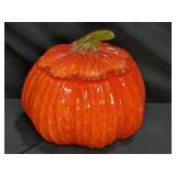 Cased Glass Pumpkin Lidded Candy Dish