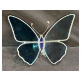 Large Blue Stained Glass Butterfly Window Art
