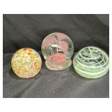 3 Hand Blown Art Glass Paper Weights