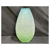 Frosted Etched & Hand Blown Green to Blue Art Vase