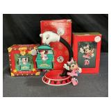 Mickey Gloves Ornament Stand & 2 Minnie Ornaments