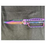 Iridescent Rainbow Knuckle Guard Butterfly Knife