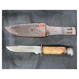 Vintage Fixed Blade Stag Handle Hunting Knife