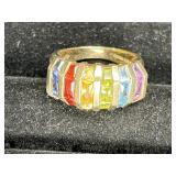Gold Plates Sterling Silver Multi Stone Ring