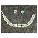 SIlver Tone Rhinestone Bracelet & Earrings