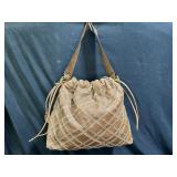 Gianni Bini Large Brown Cross Stitch Leather Purse