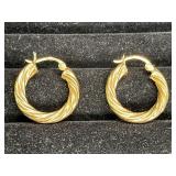 1" Twisted Gold Plates Sterling Hoop Earrings