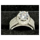 Sterling 1 CT CZ Halo Ring with Accent Stones