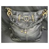 B. Makowsky Black Leather Stitched Shoulder Bag