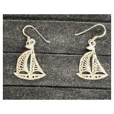 Sterling Silver Nautical Sail Boar Dangle Earrings