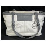 White & Gray Leather Coach Purse