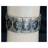 Vtg Sterling Silver Siam Dancers 12 Panel Bracelet