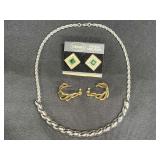 Monet sliver tone Choker & Gold tone Earrings
