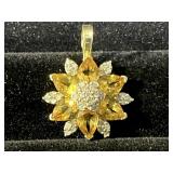 STS 10k Gold & Citrine Flower Pendant