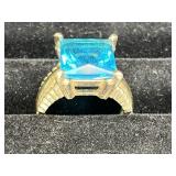Gold on Sterling Silver with Large Blue Stone Ring