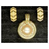 Vintage Monet Gold tone Enamel  Earrings & Pendant