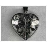 Pendant Etched Puff Heart Shaped Sterling Silver