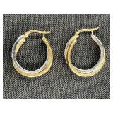 Sterling & Gold Plate Rhinestone 1" Hoop Earrings