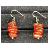 Amber Stacked Nugget Dangle Sterling Earrings