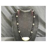 Black & Silver & Mother of Pearl Art Deco Necklace