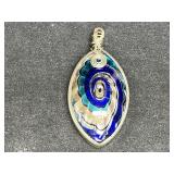 Huge Handmade Fused Glass Metal Wrapped Pendant
