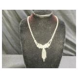 Rhinestone Silver Tone Tassel Necklace 18"