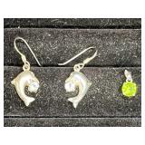 Sterling Dolphin Pierced Earrings & Pendant