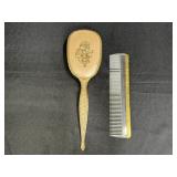 Vtg Vanity Gold Tone Brush & Comb Set