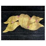 Vintage MCM Gold-tone Knot Brooch with Pink Stones