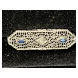 Art Deco White 14k Gold Sapphire & DIamond Brooche