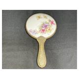Vintage Porcelain Hand Painted Floral Brass Mirror