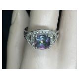 Ladies Mystic Topaz & Marcasite Sterling Ring
