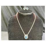 Vintage Blue Rhinestone Necklace & Earrring Set