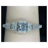 Deco Style Silver Tone & Blue Rhinestone Bracelet