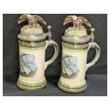 Two Gerz Germany Lidded Steins with Eagle on top