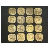 16 G.A.G. 7 1/2 Brass Trade Tokens