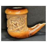 Antique Meerschaum Pipe with Carved Hunting Scene
