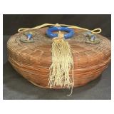 Vintage Chinese Covered Pine Needle Basket