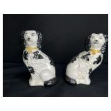 Pair Black & White Spaniel Staffordshire Dogs
