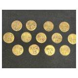 13 Antique Brass No 2 15 Trade Tokens