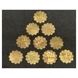 10 Brass Antique Scallop Trade Tokens No 2