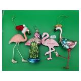 4 Flamingo Christmas Ornaments, Blown Glass & More