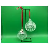 2 Lead Crystal Ball Christmas Ornaments