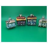 4 Vintage Blown Glass Train Ornament