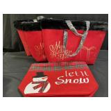 4 Large Red Holiday Themes Felt Tote Bags