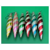 6 VIntage Icicle Glass Christmas Ornaments