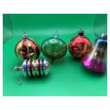 5 Vintage Glass Christmas Tree Ornaments