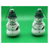 2 vintage-style glittered glass snowman Christmasn